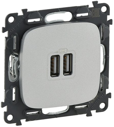 Розетка USB тип A+A без рамки Legrand Valena Allure 2-м. 1500мА алюминий картинка
